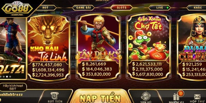 Nổ Hũ GO88 Trải Nghiệm Thế Giới Game Slots Đỉnh Cao Nhất 1 Hệ thống chơi slot phong phú đầy hấp dẫn